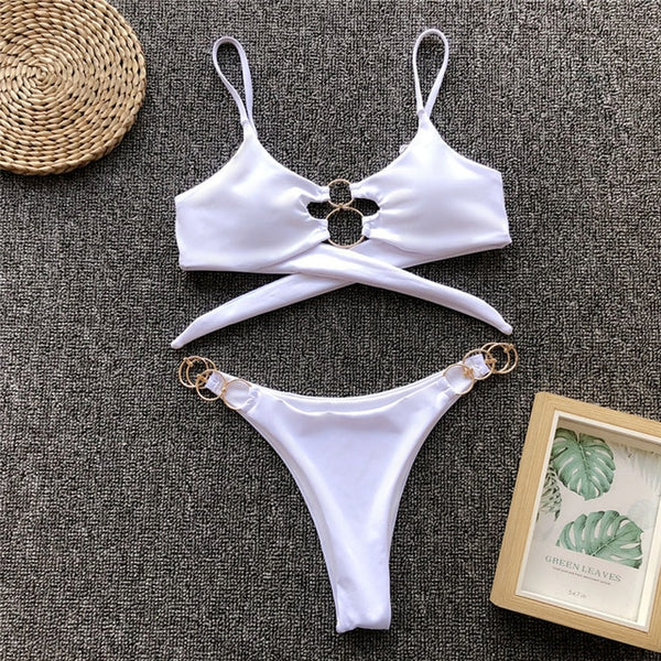 In-X Ring high cut bikini 2020 Black swimsuit female Push up swimwear women bathers Halter top Triangle top summer bathing suit