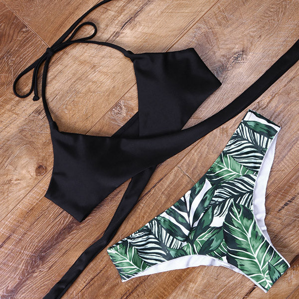 Leopard Swimsuit Snake Print Bikini 2020 Sexy Cross Bandage Bathing Suit Women Push Up Separate Bikini Set Halter Top Swimwear