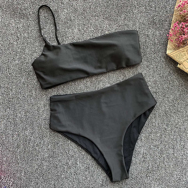 In-X High waist bikinis 2020 mujer Neon swimsuit female one shoulder swimwear women Bandeau top Sexy green bathing suit bathers
