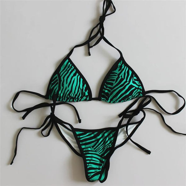 2018 new sexy padded thong bottom bandage swimsuit Halter Brazilian bikinis set Zebra push up women swimwear bathing suit