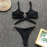 In-X Ring high cut bikini 2020 Black swimsuit female Push up swimwear women bathers Halter top Triangle top summer bathing suit