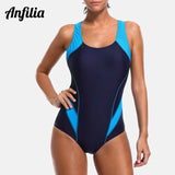 Anfilia Women One Piece Pro Sports Swimwear Sports Swimsuit Colorblock Monokini Beach Wear Bathing Suit Bikini