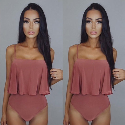 2019 New Sexy Ruffled One Piece Swimsuit Women Solid Monokini Swimwear Bathing Suit Beachwear Bikini Padded Swim Wear