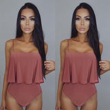2019 New Sexy Ruffled One Piece Swimsuit Women Solid Monokini Swimwear Bathing Suit Beachwear Bikini Padded Swim Wear
