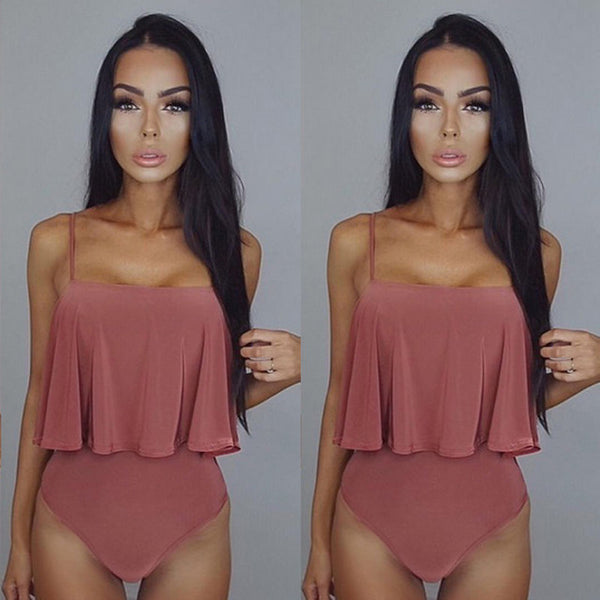 2019 New Sexy Ruffled One Piece Swimsuit Women Solid Monokini Swimwear Bathing Suit Beachwear Bikini Padded Swim Wear
