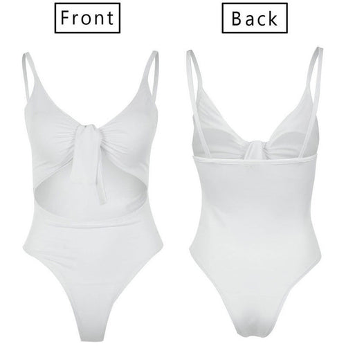 Summer Sexy Women One Piece Bikini 2019 Swimwear V-neck Bandage Bow Tie Backless Hollow out Swimsuit Swim Beachwear Bathing Suit