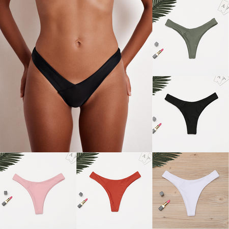 2019 Hot Women Triangular Trunks Bikini Set Bottom Swimwear Cheeky Thong V Swim Trunks Sexy Women Beachwear Solid Black S-XL