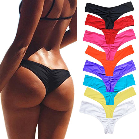 2019 Hot Women Triangular Trunks Bikini Set Bottom Swimwear Cheeky Thong V Swim Trunks Sexy Women Beachwear Solid Black S-XL