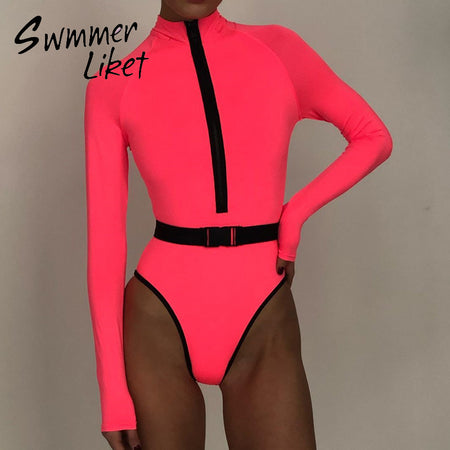 Peachtan Sexy high cut bodysuit bikini 2020 Solid white swimsuit one piece monokini Ruffle swimwear women bathers bathing suit