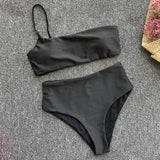 In-X High waist bikinis 2020 mujer Neon swimsuit female one shoulder swimwear women Bandeau top Sexy green bathing suit bathers