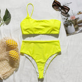 In-X High waist bikinis 2020 mujer Neon swimsuit female one shoulder swimwear women Bandeau top Sexy green bathing suit bathers