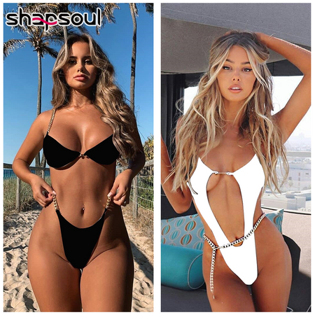 Peachtan Sexy high cut bodysuit bikini 2020 Solid white swimsuit one piece monokini Ruffle swimwear women bathers bathing suit