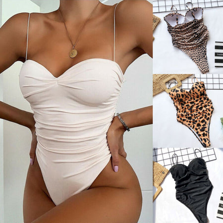 Peachtan Sexy high cut bodysuit bikini 2020 Solid white swimsuit one piece monokini Ruffle swimwear women bathers bathing suit