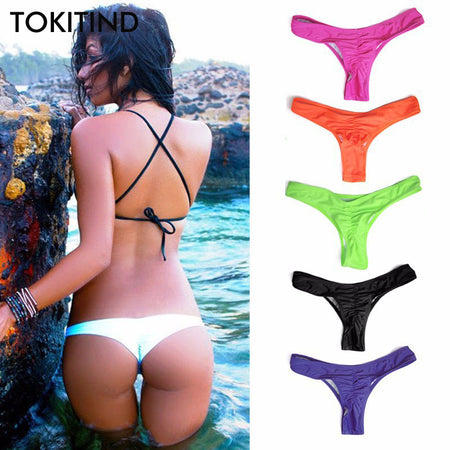 2019 Hot Women Triangular Trunks Bikini Set Bottom Swimwear Cheeky Thong V Swim Trunks Sexy Women Beachwear Solid Black S-XL