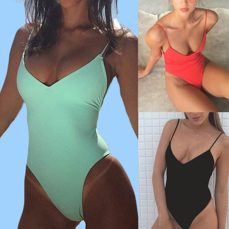 Peachtan Sexy high cut bodysuit bikini 2020 Solid white swimsuit one piece monokini Ruffle swimwear women bathers bathing suit