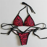 2018 new sexy padded thong bottom bandage swimsuit  Halter Brazilian bikinis set Zebra push up women swimwear bathing suit
