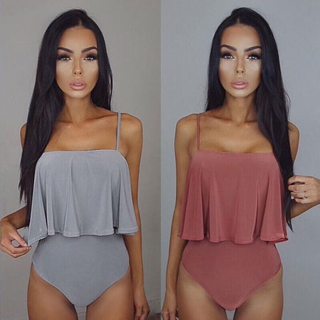 Peachtan Sexy high cut bodysuit bikini 2020 Solid white swimsuit one piece monokini Ruffle swimwear women bathers bathing suit