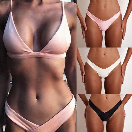 Anfilia Swimming Trunks Women Bikini Bottom Solid Color Swimwear Briefs Split Bandage Boy Shorts